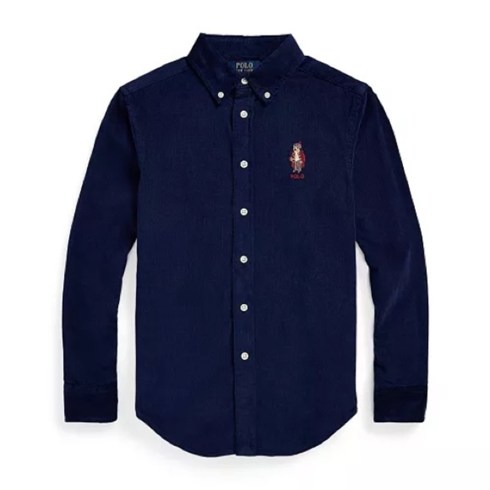 Ralph Lauren Polo Bear Cotton Corduroy Shirt Navy Blue Long Sleeve Shirt